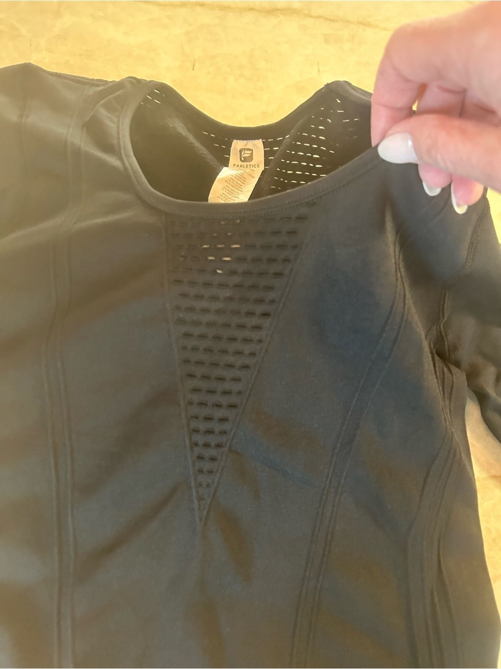 Fabletics Black Long Sleeve Bodysuit S Mesh Panel Active Top - Picture 5 of 9